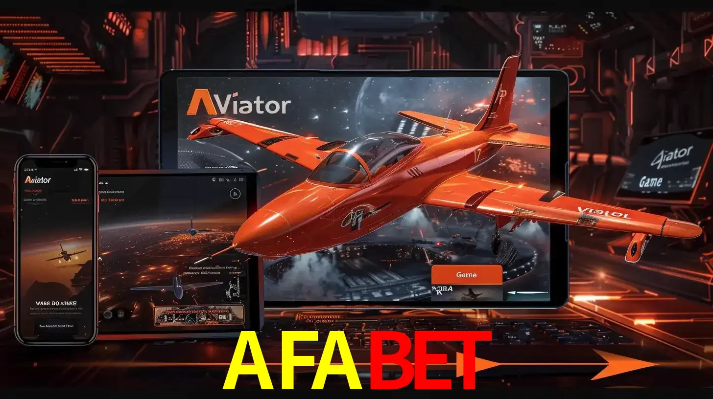 Apresentação tecnológica do jogo Aviator com um avião saindo da tela de um tablet, demonstrando a experiência imersiva em múltiplos dispositivos no AFABET.