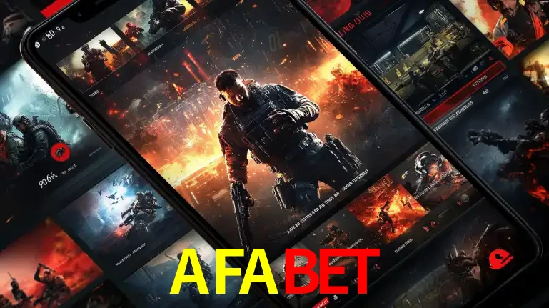 Tela de um celular exibindo uma galeria de jogos de tiro com temática militar, mostrando a variedade de e-sports disponíveis para apostas na plataforma de entretenimento AFABET.