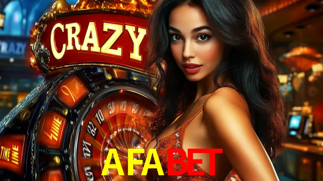 Mulher glamourosa olhando para a câmera com a roda vermelha do Crazy Time ao fundo em um ambiente de cassino, destacando a emoção dos jogos ao vivo no AFABET.